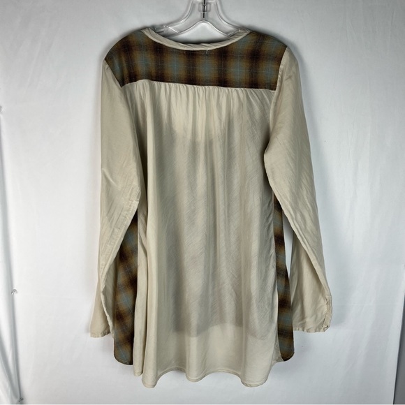 CP Shades Jaci Silk Cotton Blend Brown Plaid Print Long Sleeve Longline Tunic M - Picture 6 of 6